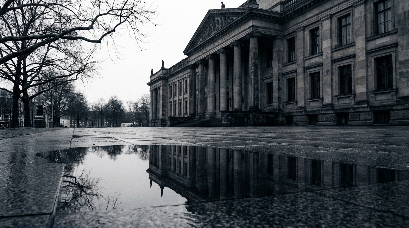 Heller Steinplatz mit klassischer Fassade
